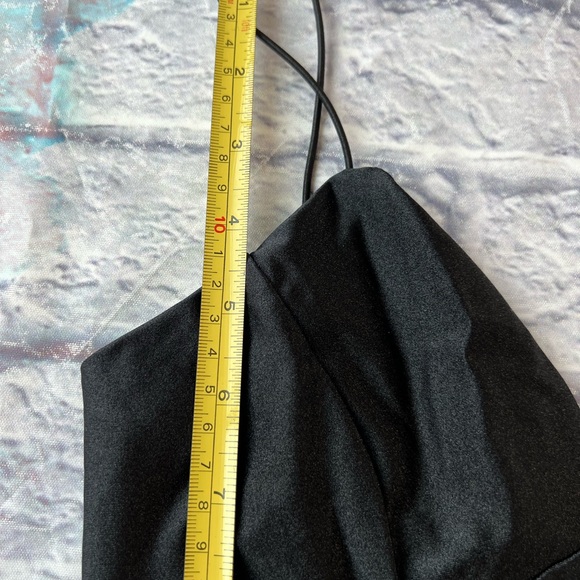 NEW Timing women’s Small Thong Satin Spandex spaghetti strap black bodysuit NWO - Picture 3 of 11